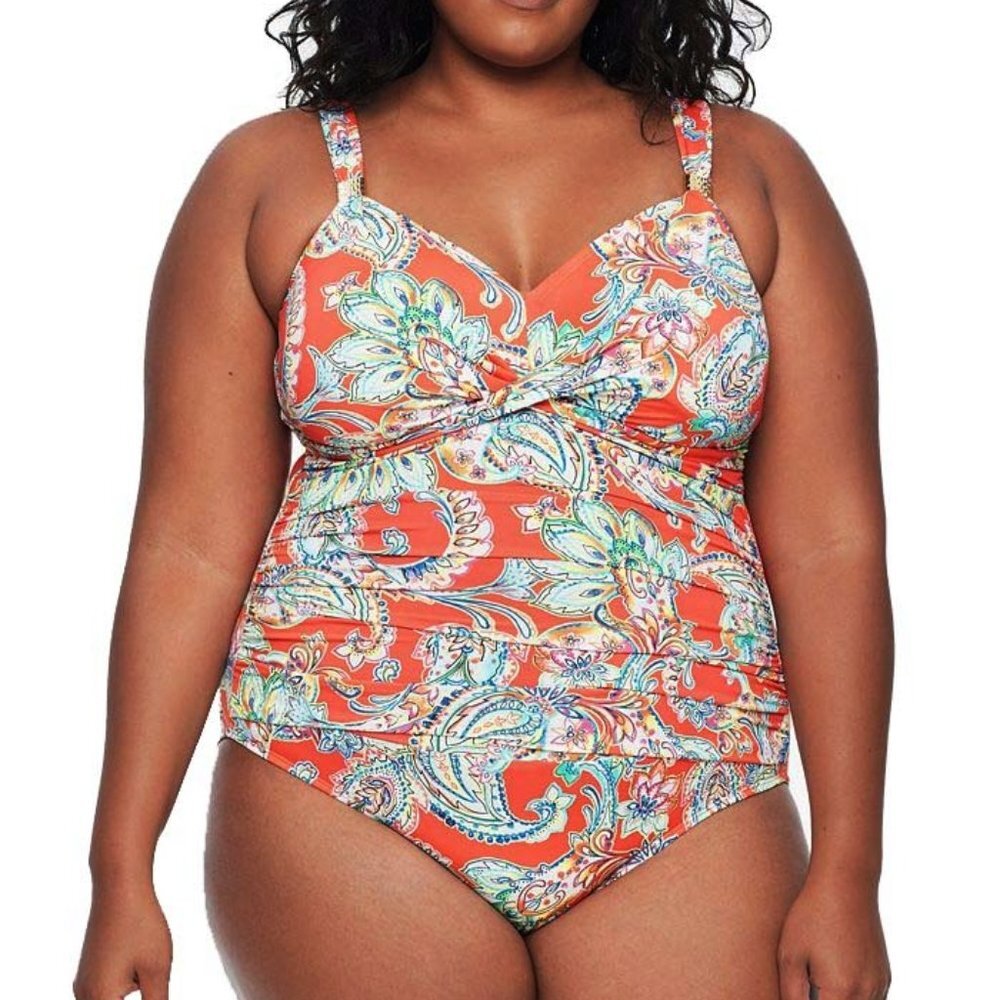 NWT Lauren Ralph Lauren Floral Tummy Control Ruched One Piece Swimsuit